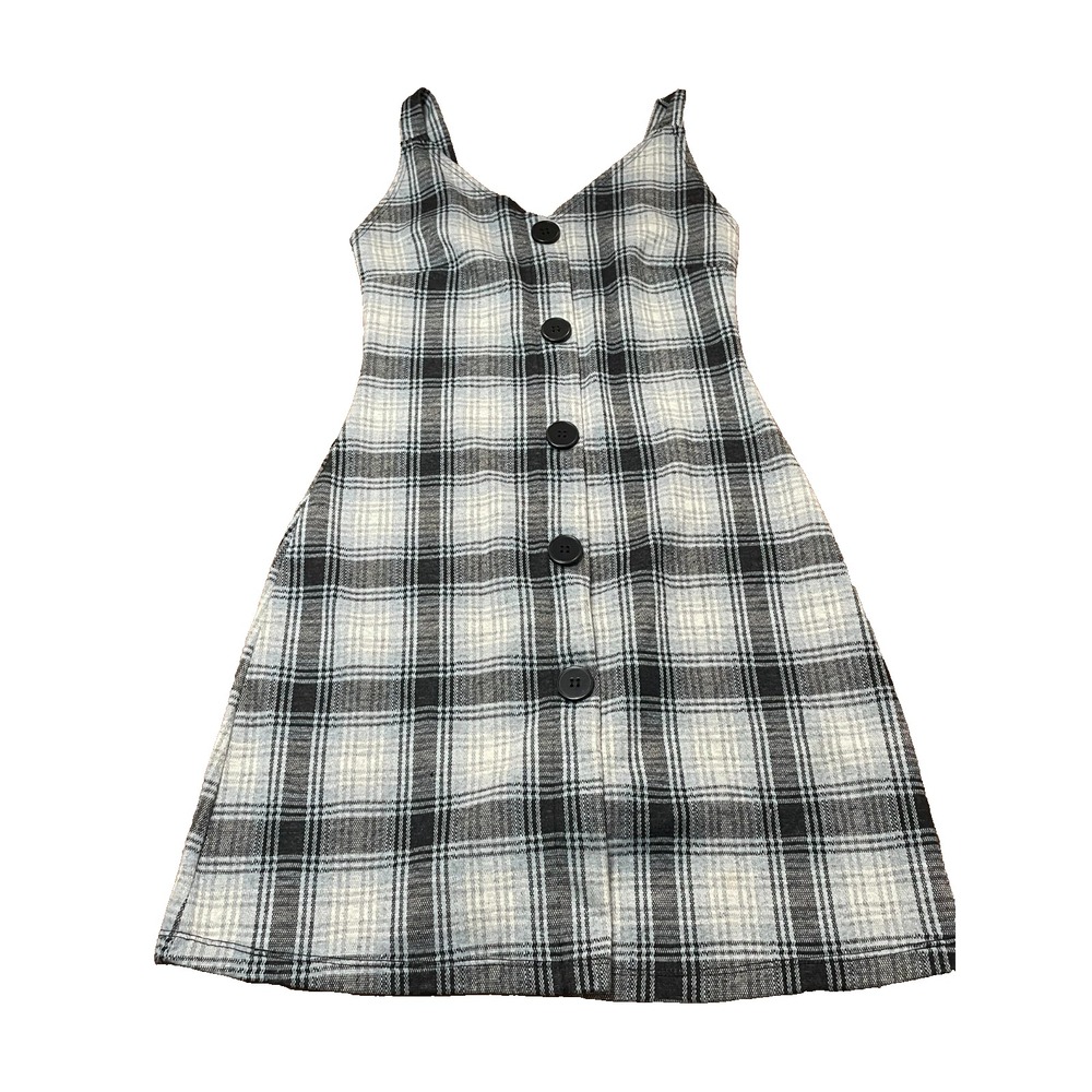 Popular basics dress women small flannel plaid spaghetti strap mini yellow